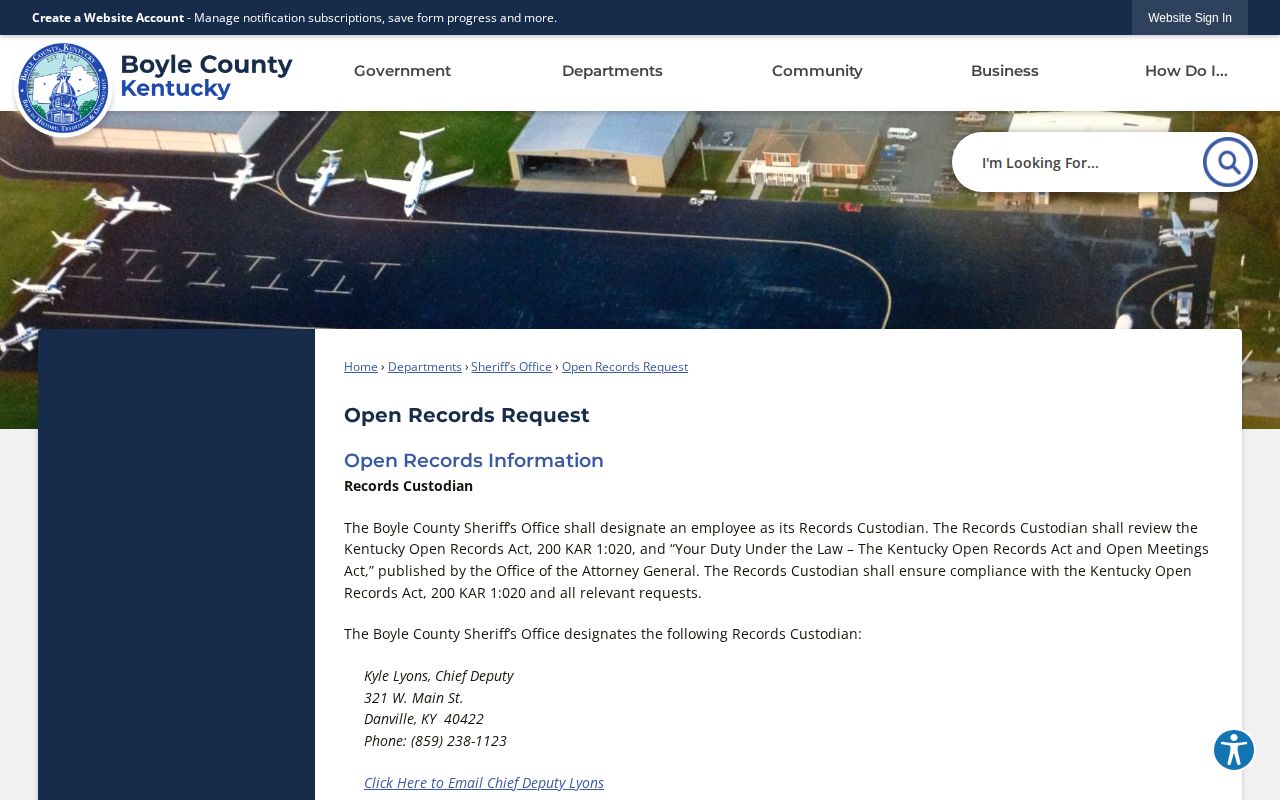 Boyle County Sheriff booking record and mugshot request page