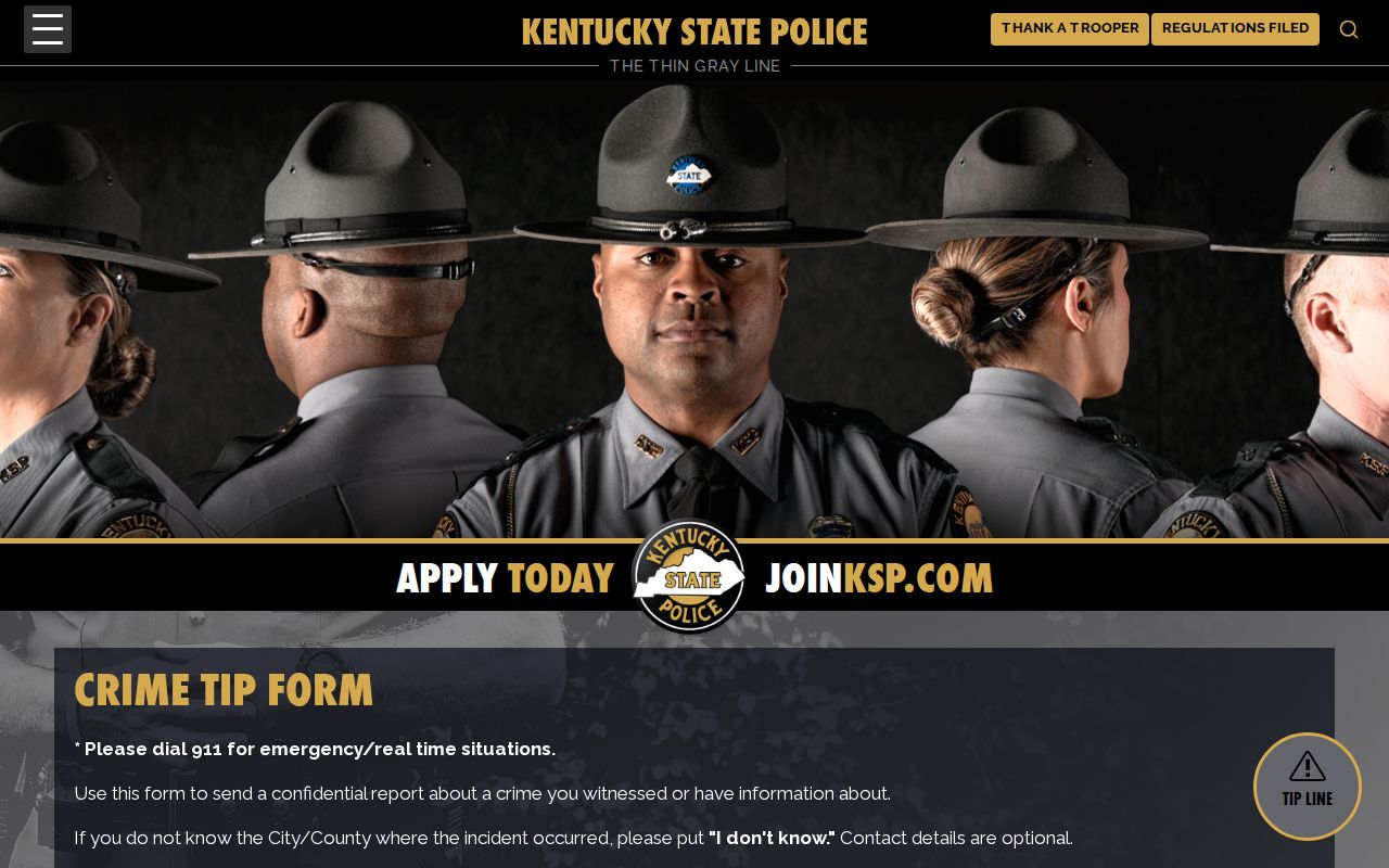Kentucky State Police confidential tip form for Boyle County case information